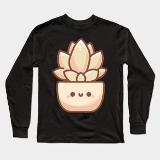 Cute Golden Succulent in a Pot | Kawaii Houseplant Illustration | Cute Kawaii Potted Plant Long Sleeve T-Shirt